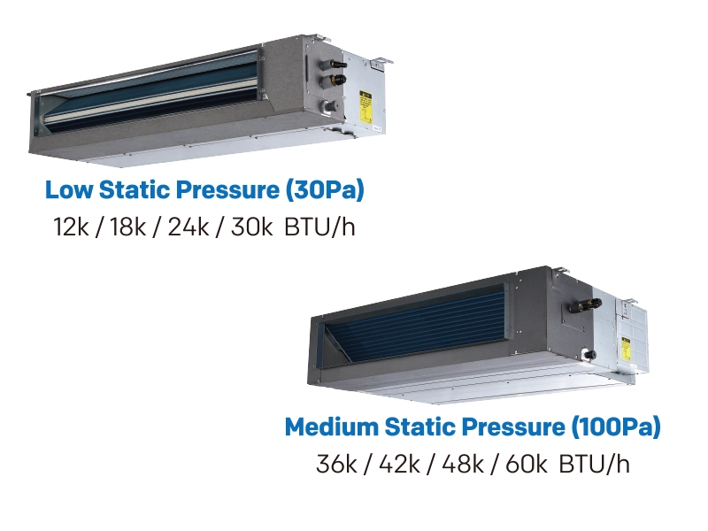 duct series ac key features available in two static pressure models